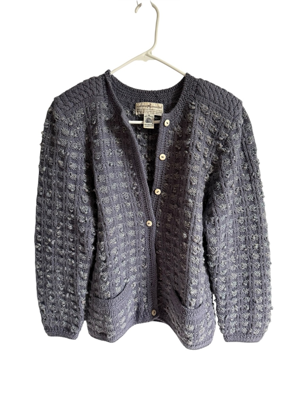 Vintage Peruvian Connection Hand Knit Cardigan Jacket Shoulder Pads, Medium